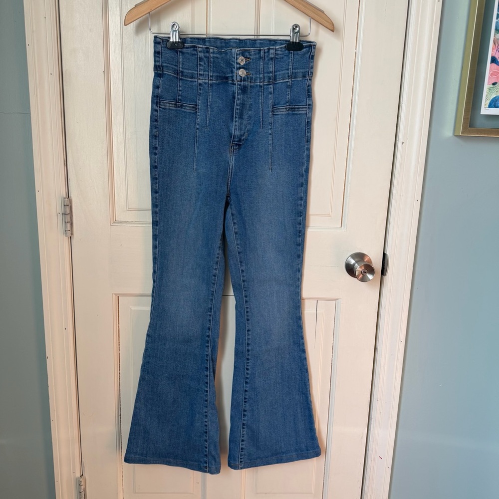 Free People We the Free Jayde Flare Jeans 28 Retro High Rise Hippie Bohemian - Picture 6 of 13